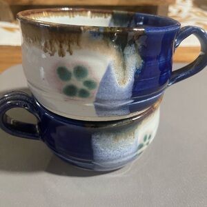 Handcrafted Blue and White Ceramic Mugs
